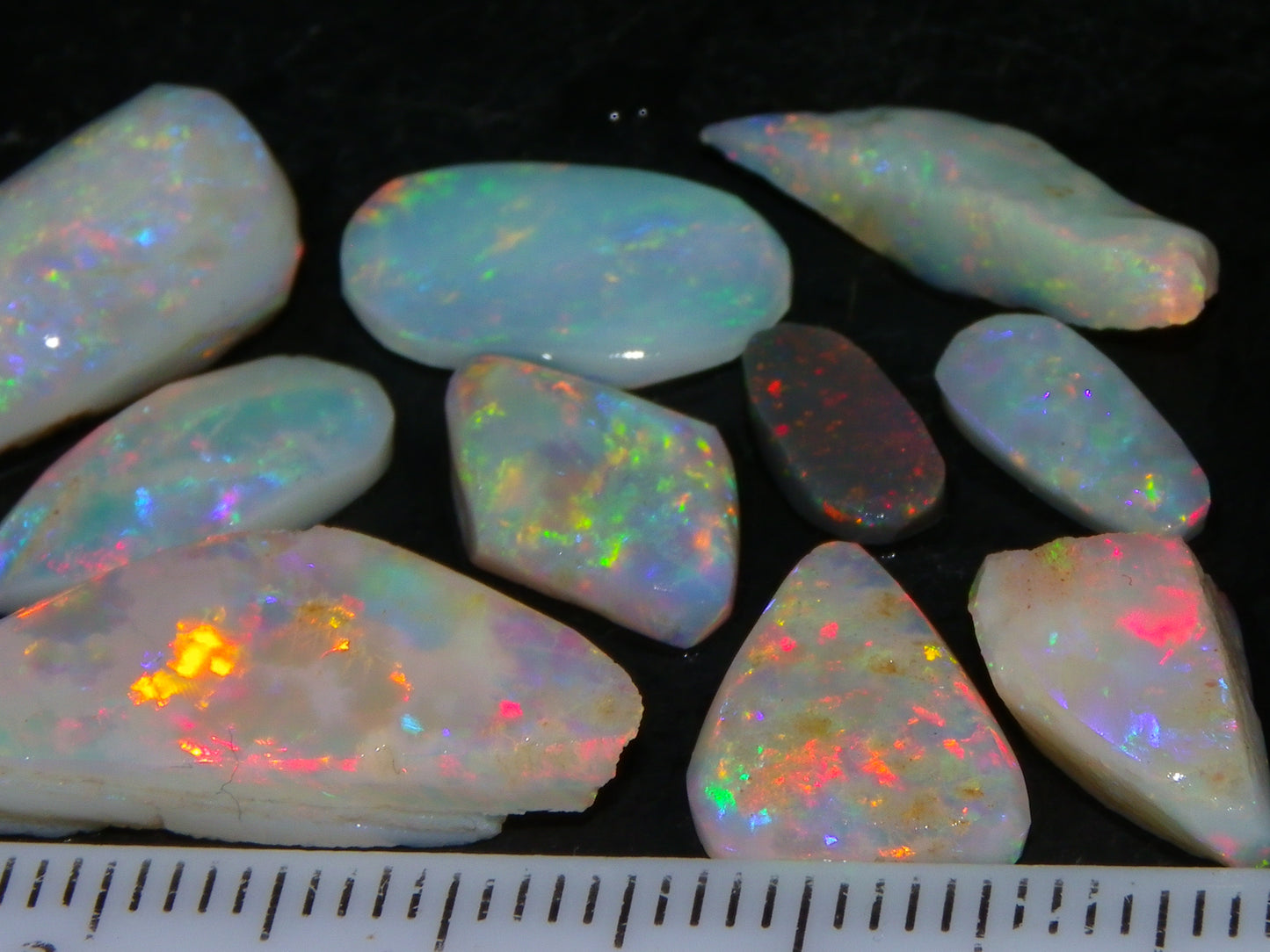 Nice Rubbed Lightning Ridge Opal Parcel 23.1cts Bright Fires/Crysta/Light Base Multicolours