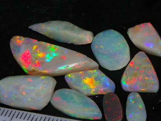 Nice Rubbed Lightning Ridge Opal Parcel 23.1cts Bright Fires/Crysta/Light Base Multicolours