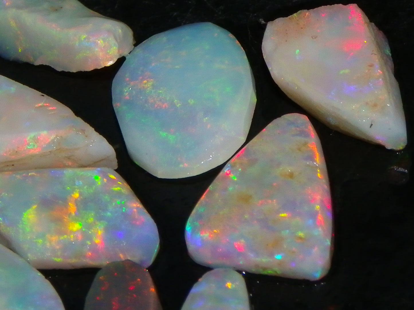 Nice Rubbed Lightning Ridge Opal Parcel 23.1cts Bright Fires/Crysta/Light Base Multicolours