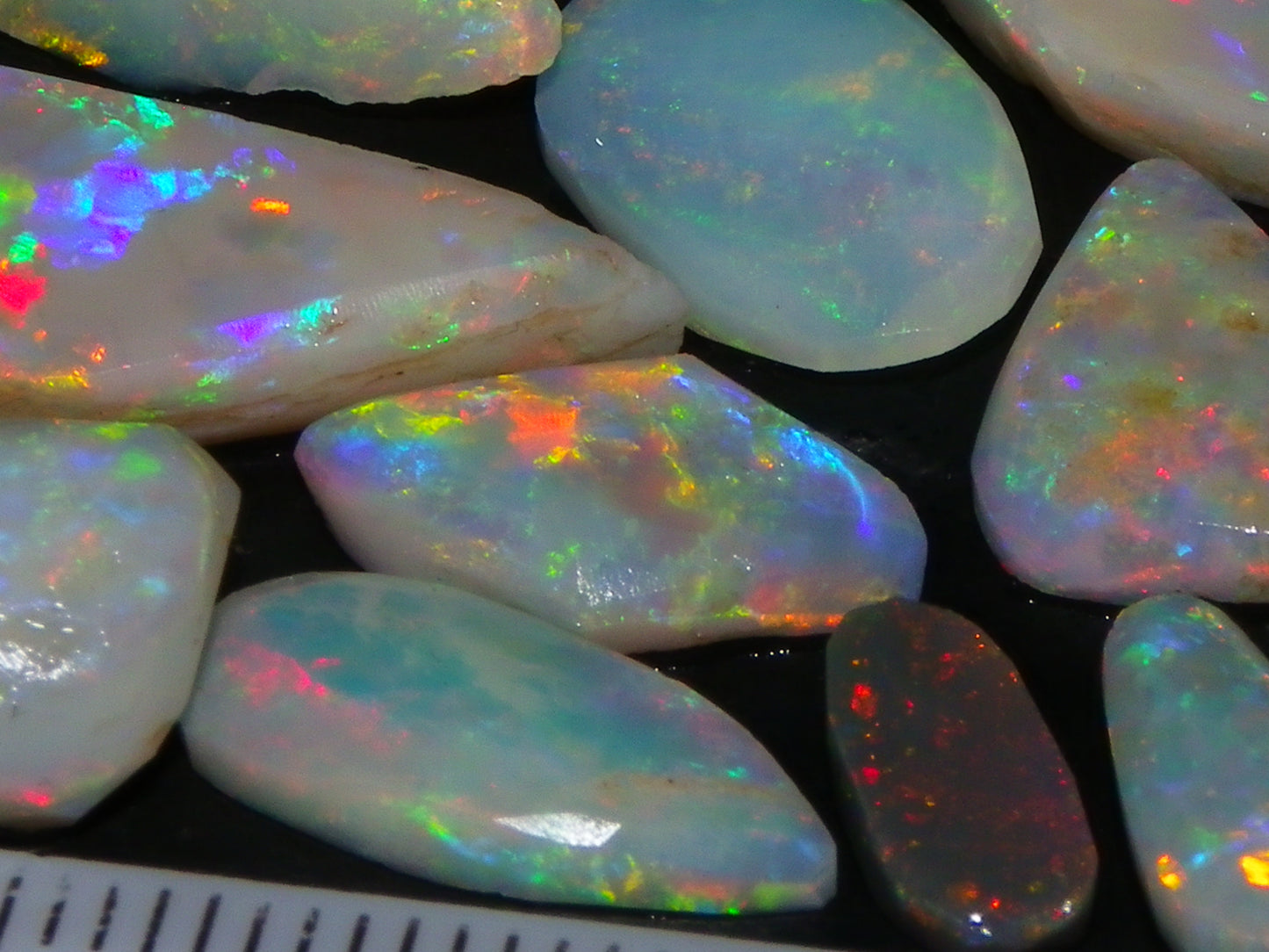 Nice Rubbed Lightning Ridge Opal Parcel 23.1cts Bright Fires/Crysta/Light Base Multicolours