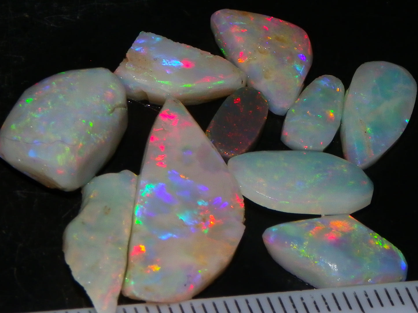 Nice Rubbed Lightning Ridge Opal Parcel 23.1cts Bright Fires/Crysta/Light Base Multicolours