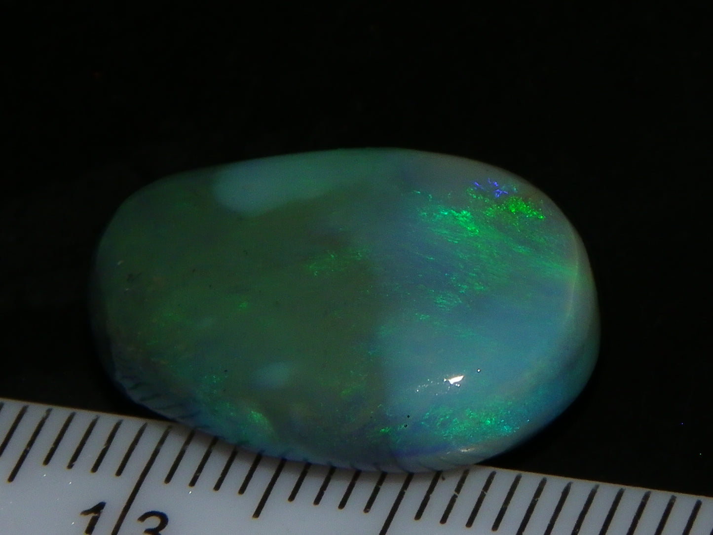 Nice Dark Base Lightning Ridge Opal Rub/Preform 13.3cts Green Fires Australia :)