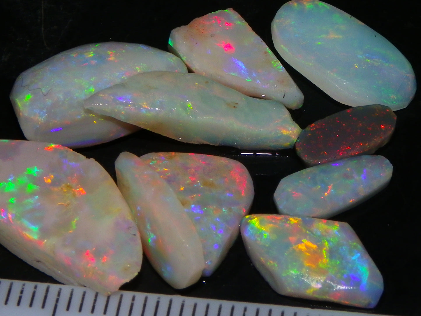 Nice Rubbed Lightning Ridge Opal Parcel 23.1cts Bright Fires/Crysta/Light Base Multicolours