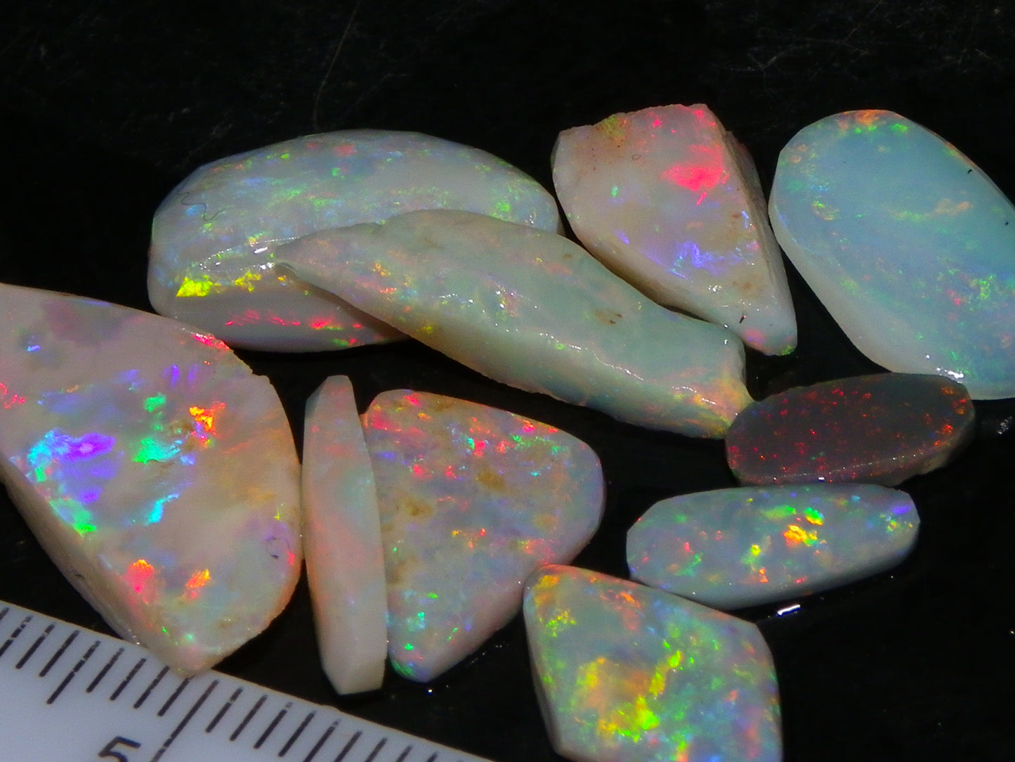 Nice Rubbed Lightning Ridge Opal Parcel 23.1cts Bright Fires/Crysta/Light Base Multicolours