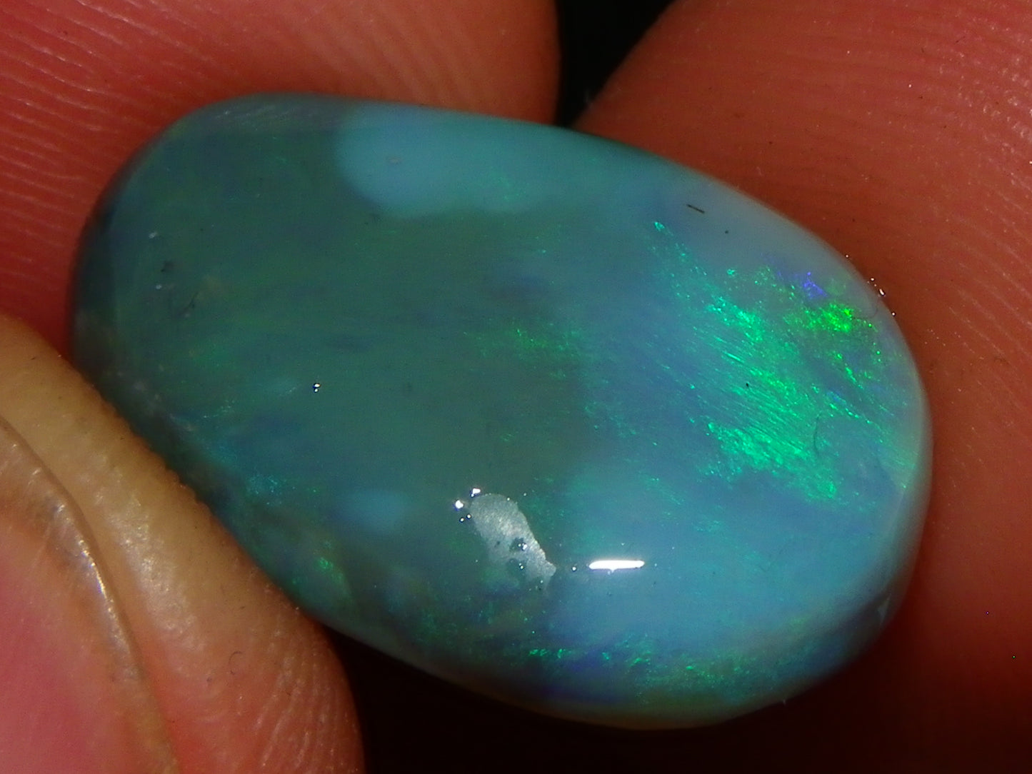 Nice Dark Base Lightning Ridge Opal Rub/Preform 13.3cts Green Fires Australia :)