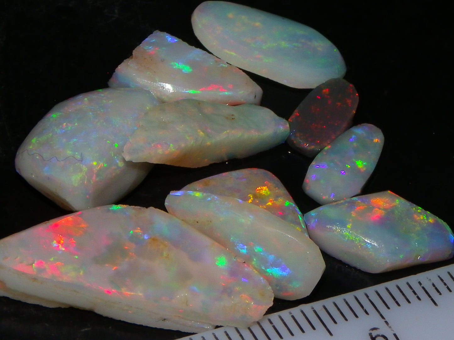 Nice Rubbed Lightning Ridge Opal Parcel 23.1cts Bright Fires/Crysta/Light Base Multicolours