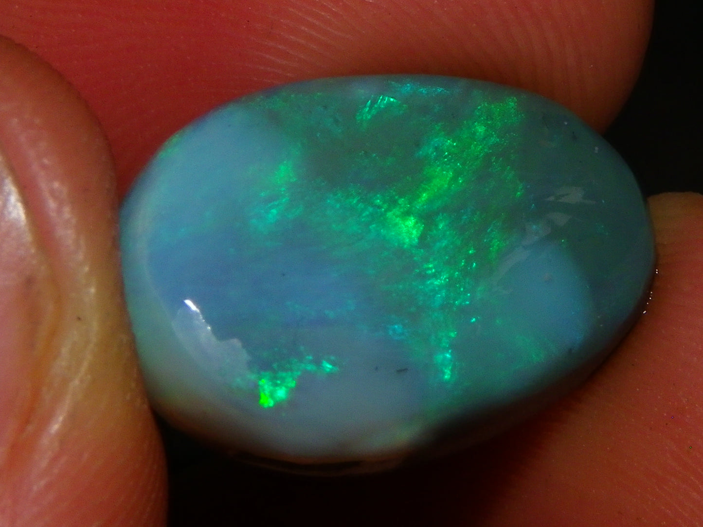 Nice Dark Base Lightning Ridge Opal Rub/Preform 13.3cts Green Fires Australia :)