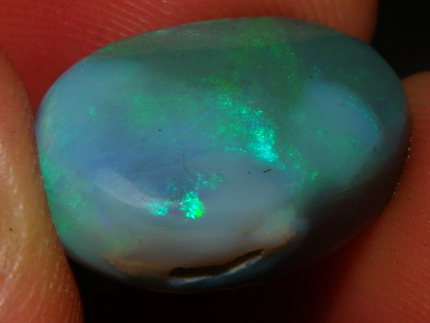 Nice Dark Base Lightning Ridge Opal Rub/Preform 13.3cts Green Fires Australia :)