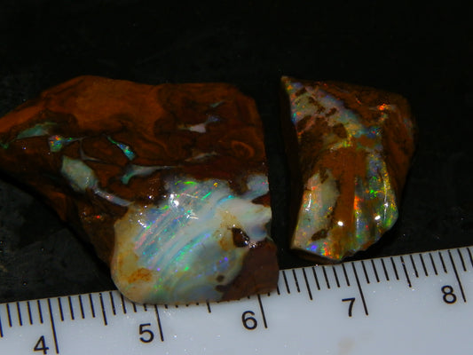 2 Nice Rubbed/Rough Boulder Opals 61.2cts Queensland Australia Multicolours