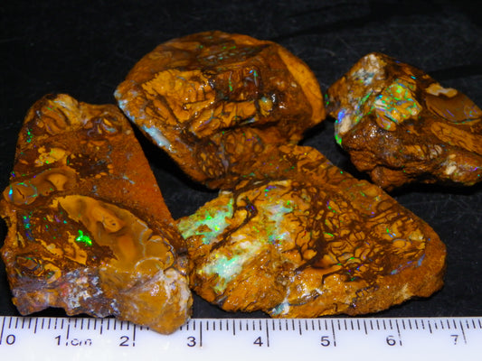 4 Nice Rough/sliced Koroit Opals 429cts Queensland Australia Blue/Green Fires/Patterns