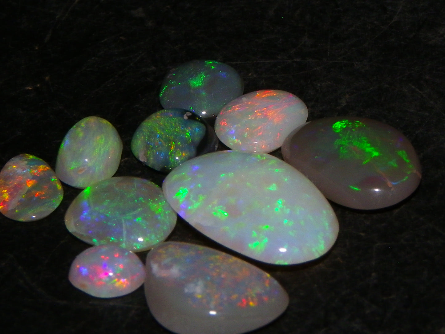 Nice Quality Lightning Ridge Opal Cabs/Freeforms 12.4cts  10 Stones Mixed Fires :)