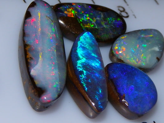 5 Cut and Polished Queensland Boulder Opal Cabs 8.22cts Mixed Fires :) Australia