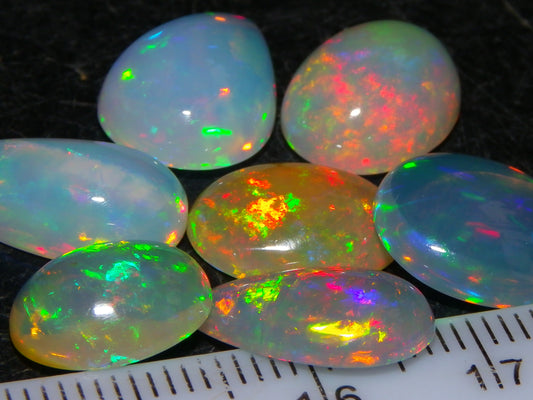 7 Nice Welo Crystal Opal Cabs 20.78cts Multicolour Fires Ethiopia