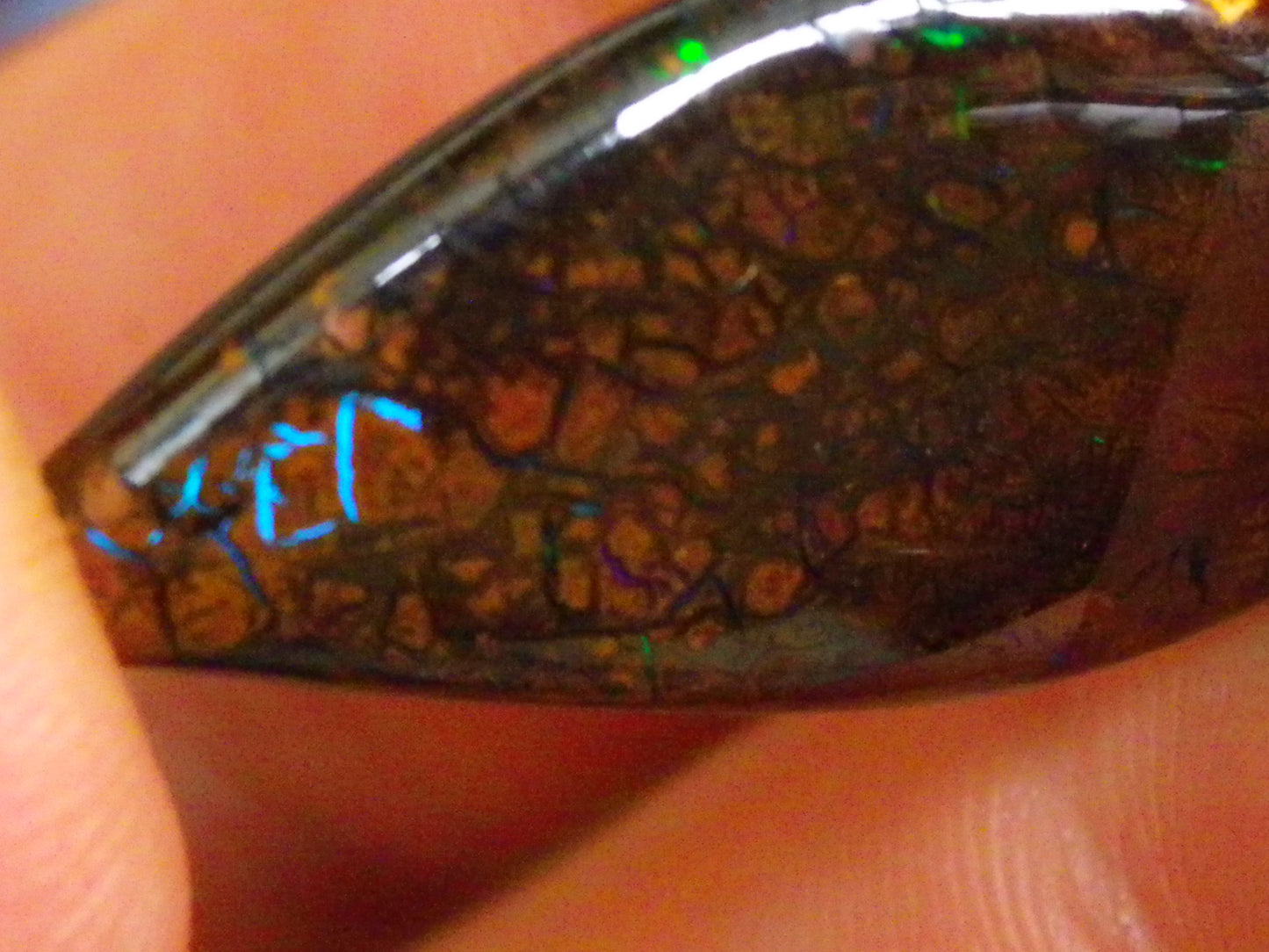 7 Nice Koroit Opal Cabs/Freeforms 96.9cts Green/Blues Patterns double sided Qld Au
