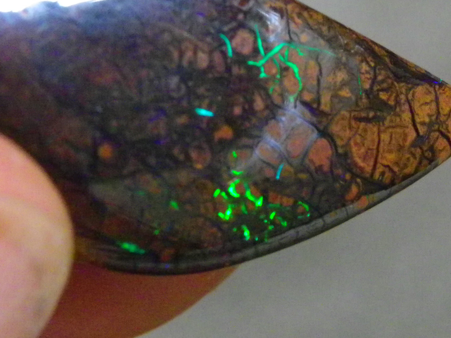 7 Nice Koroit Opal Cabs/Freeforms 96.9cts Green/Blues Patterns double sided Qld Au