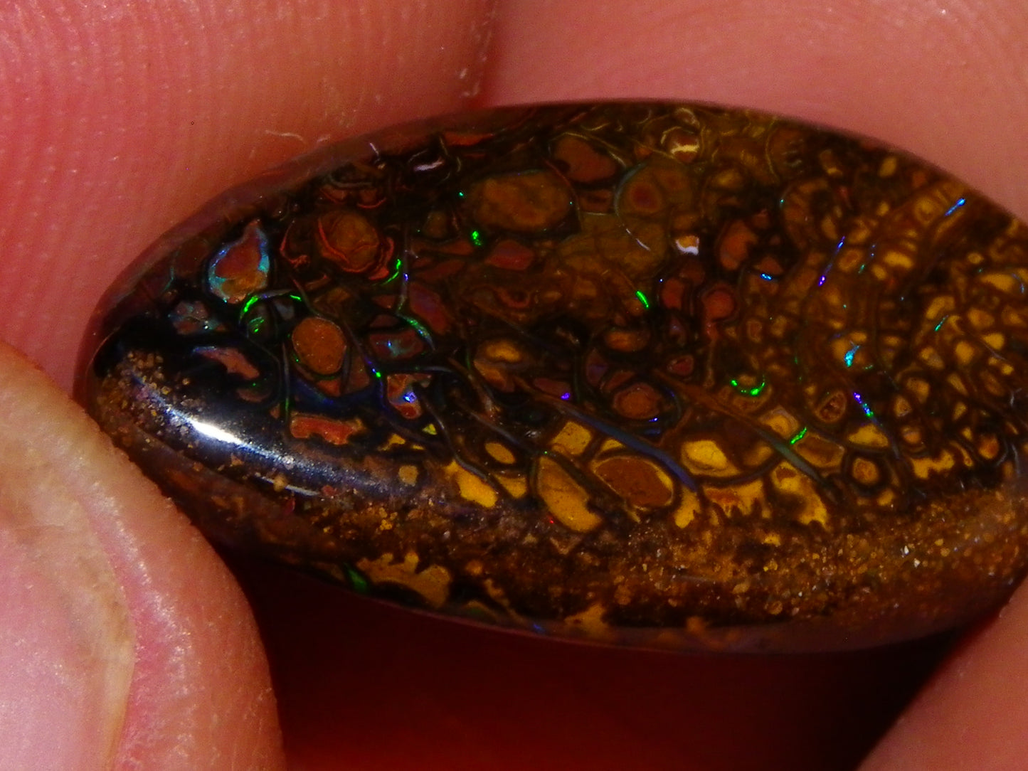 7 Nice Koroit Opal Cabs/Freeforms 96.9cts Green/Blues Patterns double sided Qld Au