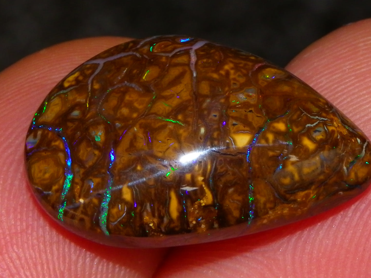7 Nice Koroit Opal Cabs/Freeforms 96.9cts Green/Blues Patterns double sided Qld Au