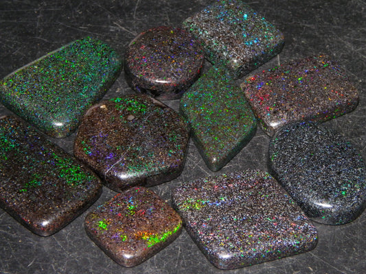 10 Cut/Polished Andamooka Matrix Opal Parcel 171cts Green/BLue/Red Fires Pendants