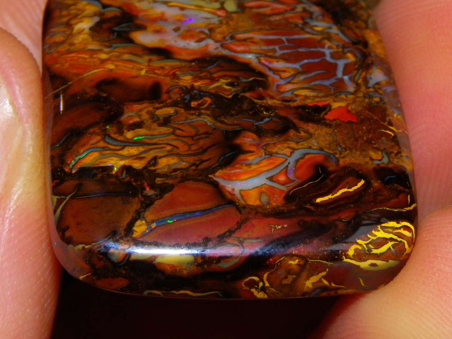 Nice Quality Koroit Opal Cab/Freeform 80.04cts AA Patterns Slight Fires Queensland Australia