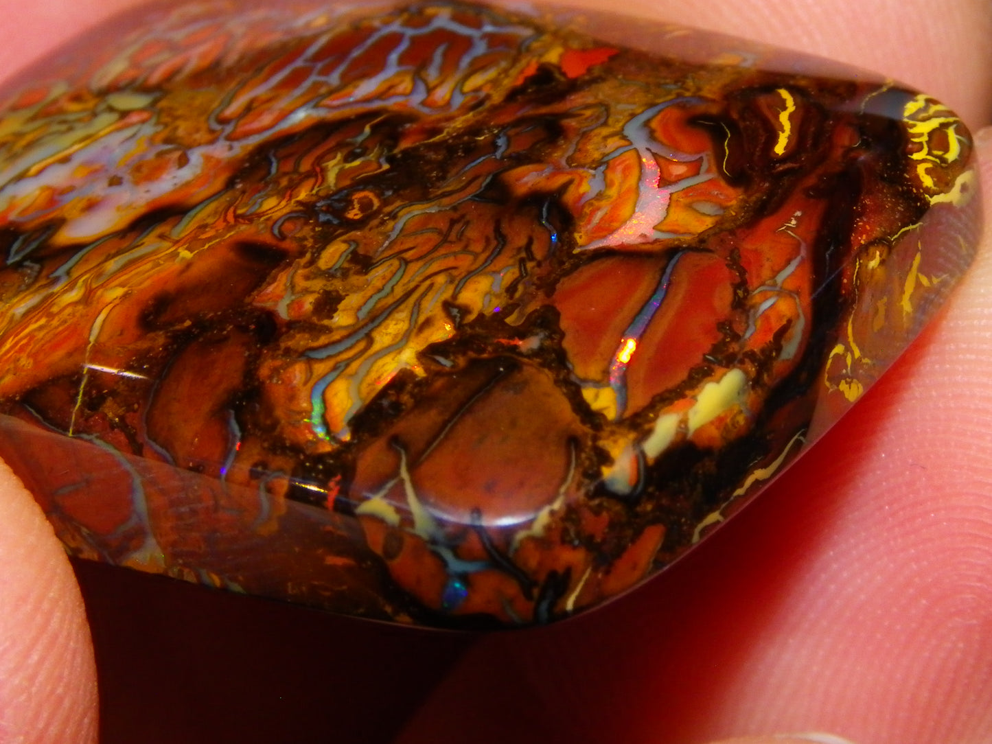 Nice Quality Koroit Opal Cab/Freeform 80.04cts AA Patterns Slight Fires Queensland Australia