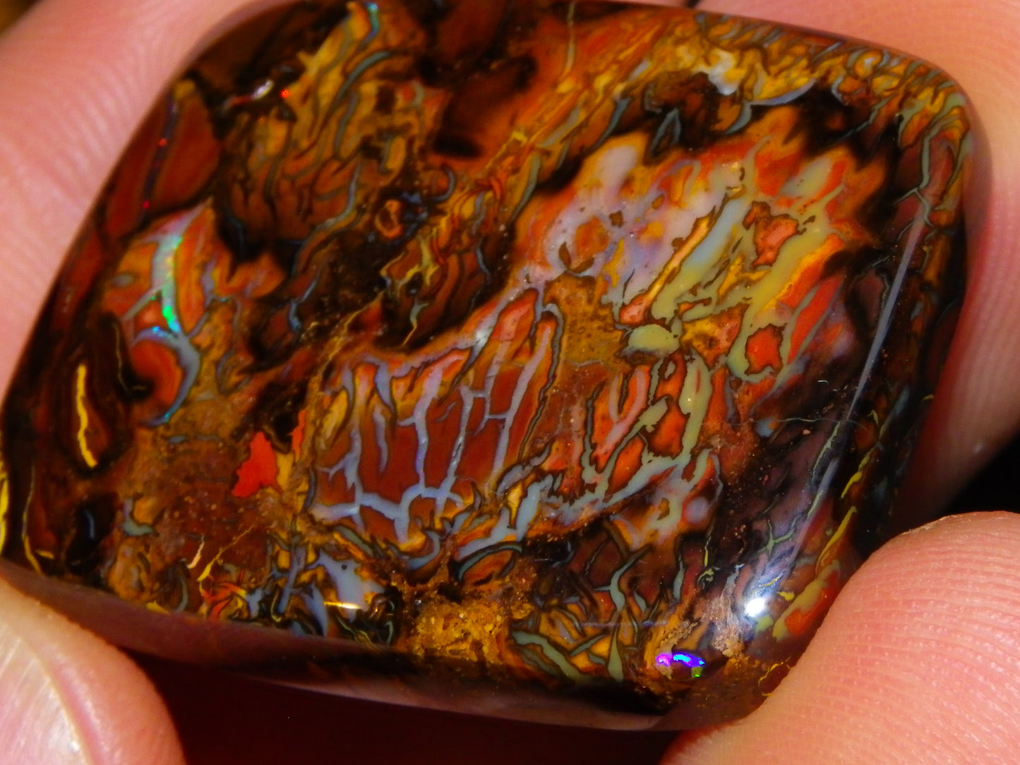 Nice Quality Koroit Opal Cab/Freeform 80.04cts AA Patterns Slight Fires Queensland Australia