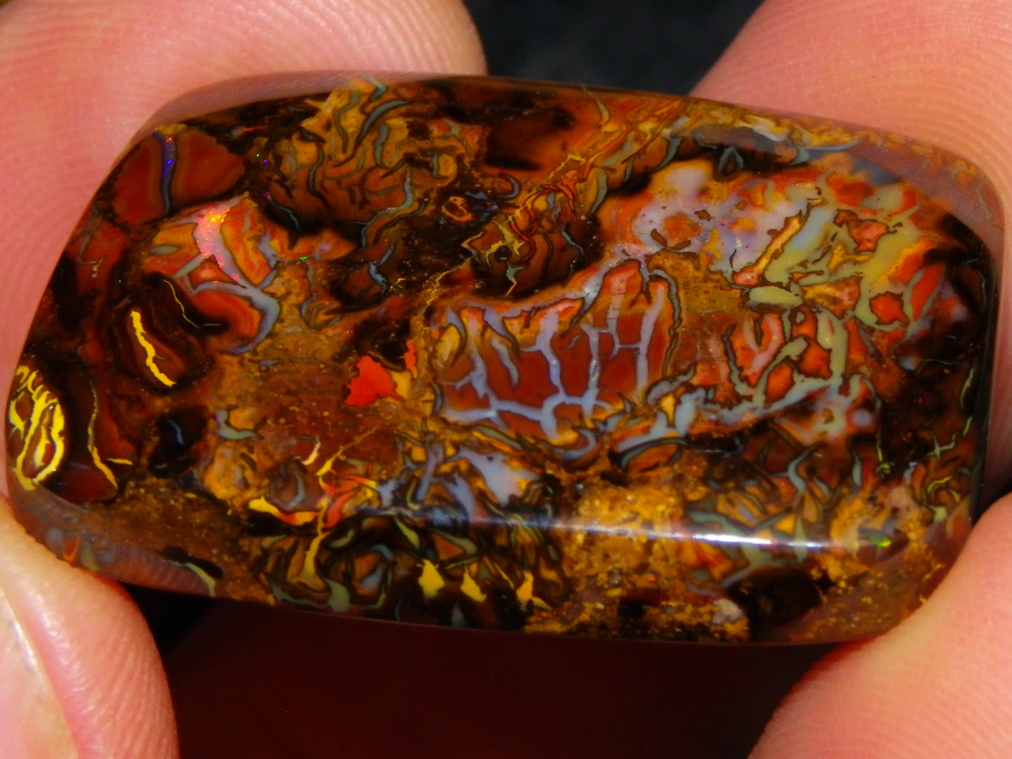 Nice Quality Koroit Opal Cab/Freeform 80.04cts AA Patterns Slight Fires Queensland Australia