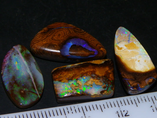 4 Nice Cut/Polished Boulder Opals 43cts Queensland Australia Some Fires Au