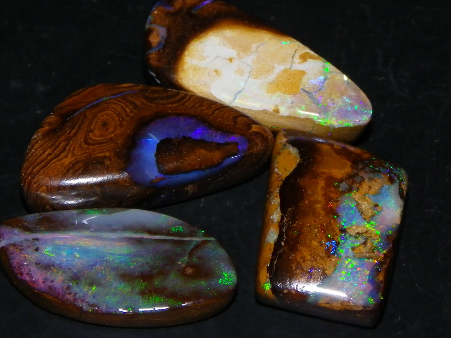 4 Nice Cut/Polished Boulder Opals 43cts Queensland Australia Some Fires Au