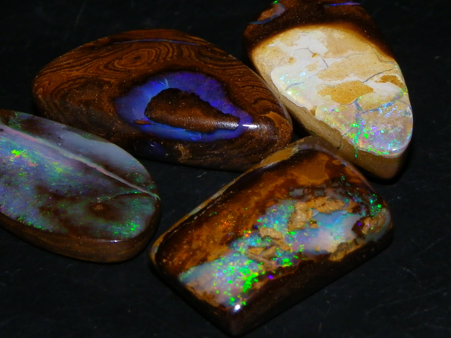 4 Nice Cut/Polished Boulder Opals 43cts Queensland Australia Some Fires Au