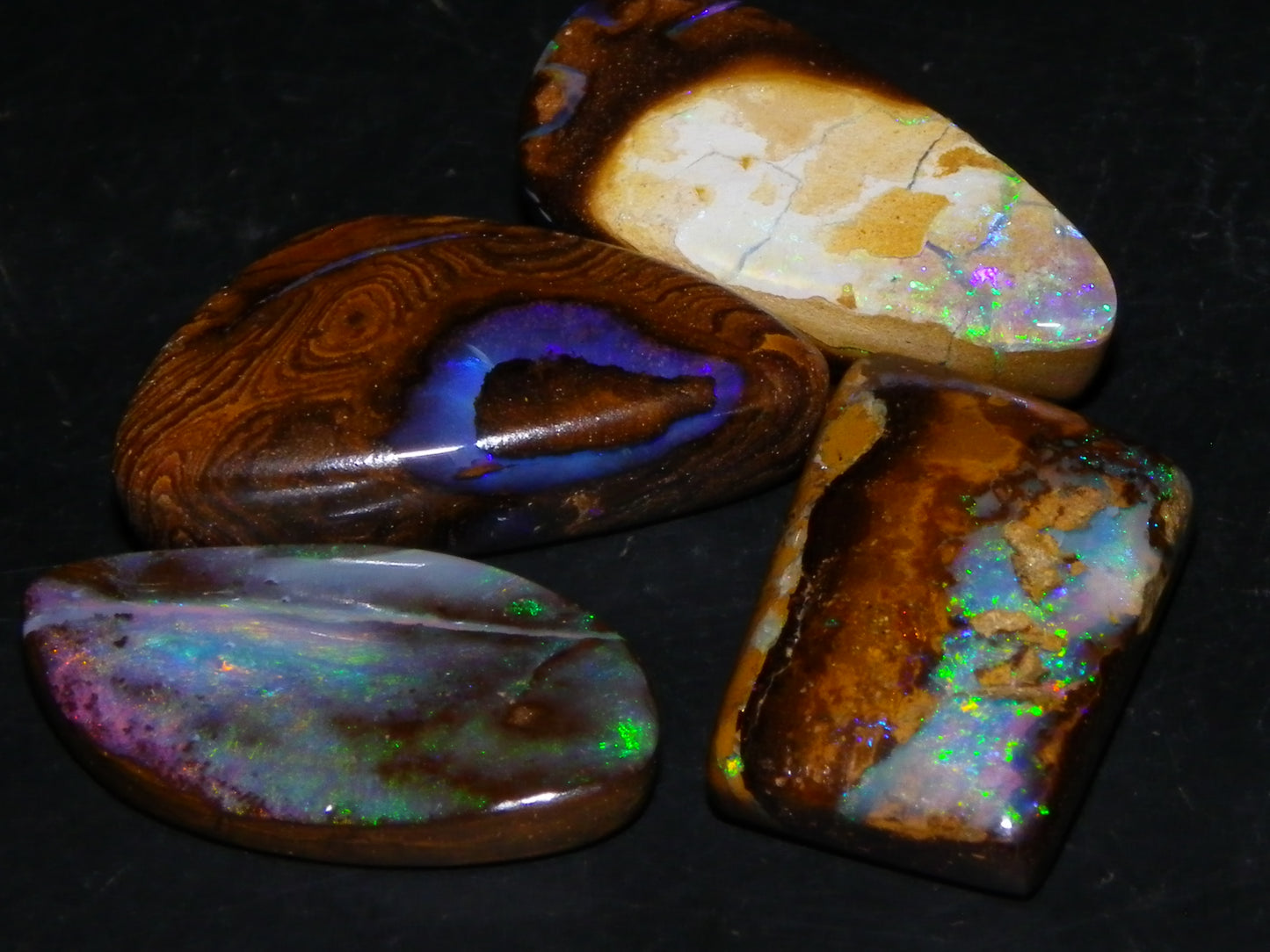 4 Nice Cut/Polished Boulder Opals 43cts Queensland Australia Some Fires Au