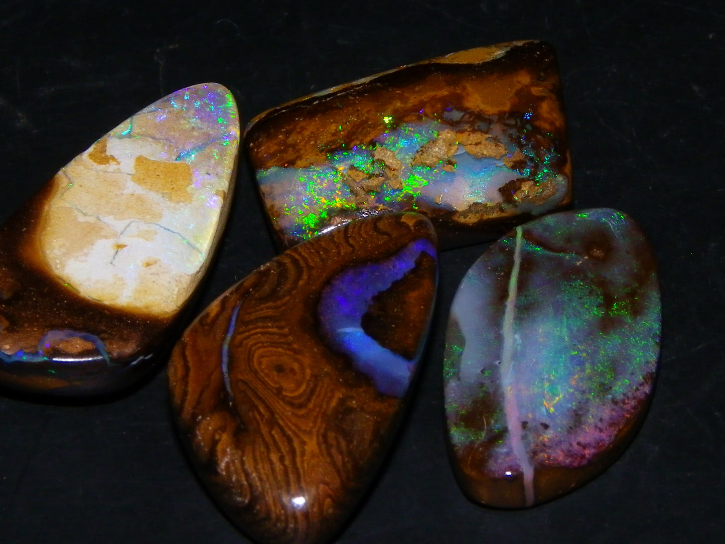 4 Nice Cut/Polished Boulder Opals 43cts Queensland Australia Some Fires Au