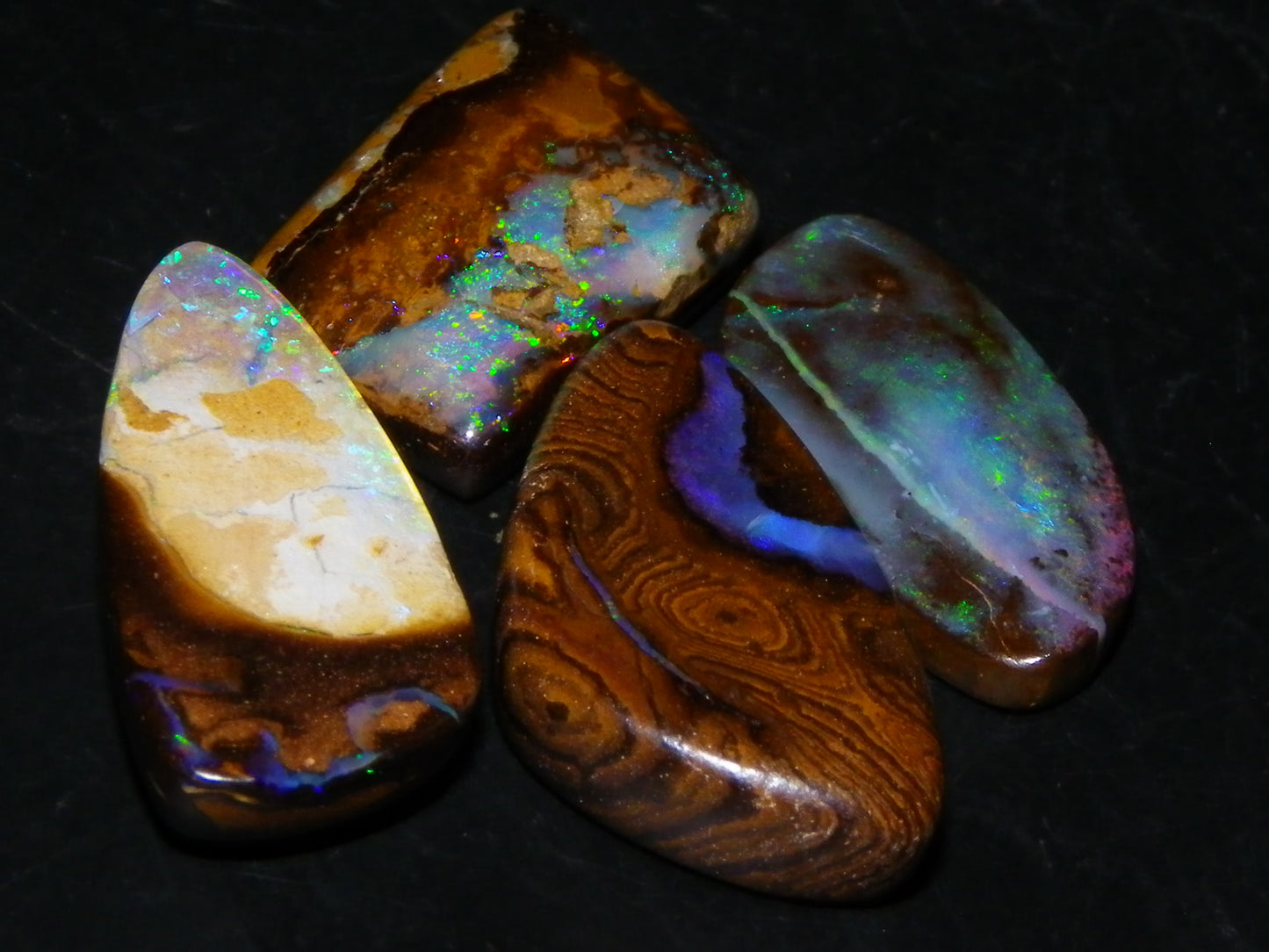 4 Nice Cut/Polished Boulder Opals 43cts Queensland Australia Some Fires Au