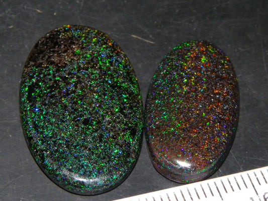 2 Nice Quality Andamooka Matrix Opal Oval Cabs 20.3cts Multicolour Fires Au