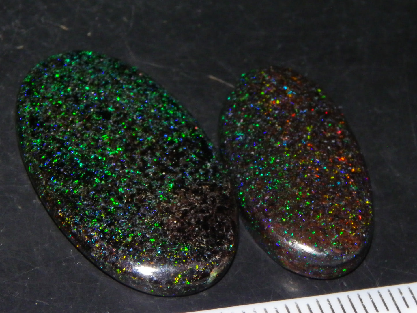 2 Nice Quality Andamooka Matrix Opal Oval Cabs 20.3cts Multicolour Fires Au