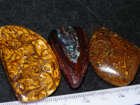 3 Nice Cut/Polished Koroit Opals 263cts Patterns/Some Fires Queensland Australia