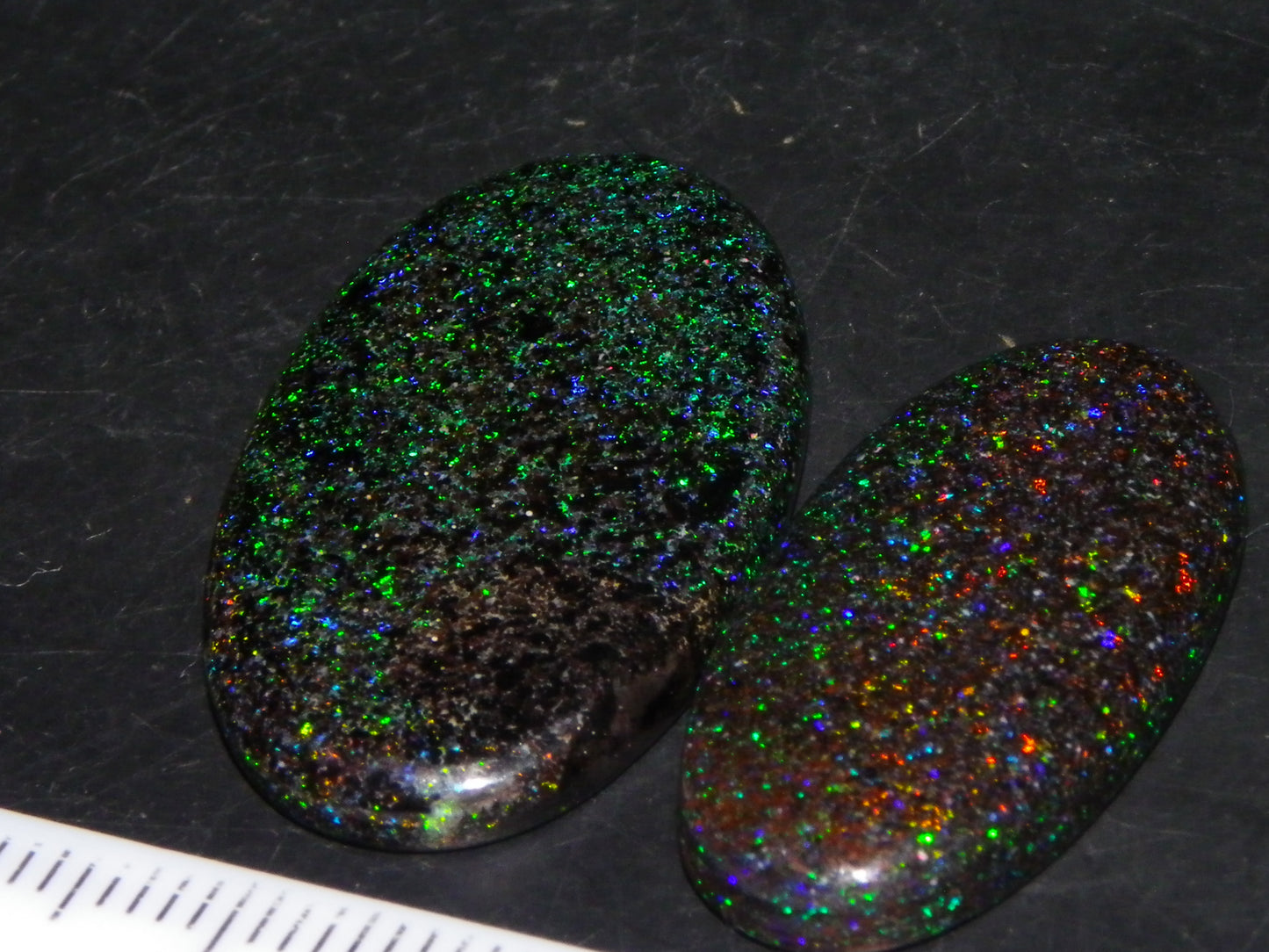 2 Nice Quality Andamooka Matrix Opal Oval Cabs 20.3cts Multicolour Fires Au