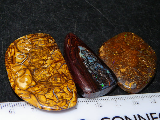 3 Nice Cut/Polished Koroit Opals 263cts Patterns/Some Fires Queensland Australia