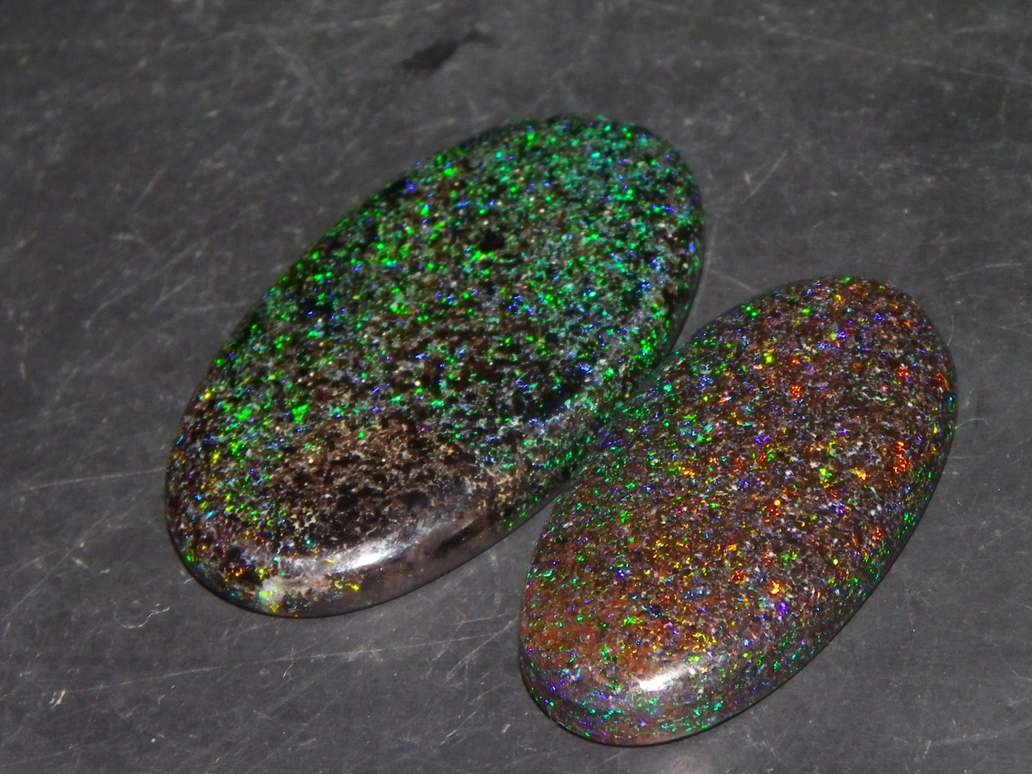 2 Nice Quality Andamooka Matrix Opal Oval Cabs 20.3cts Multicolour Fires Au