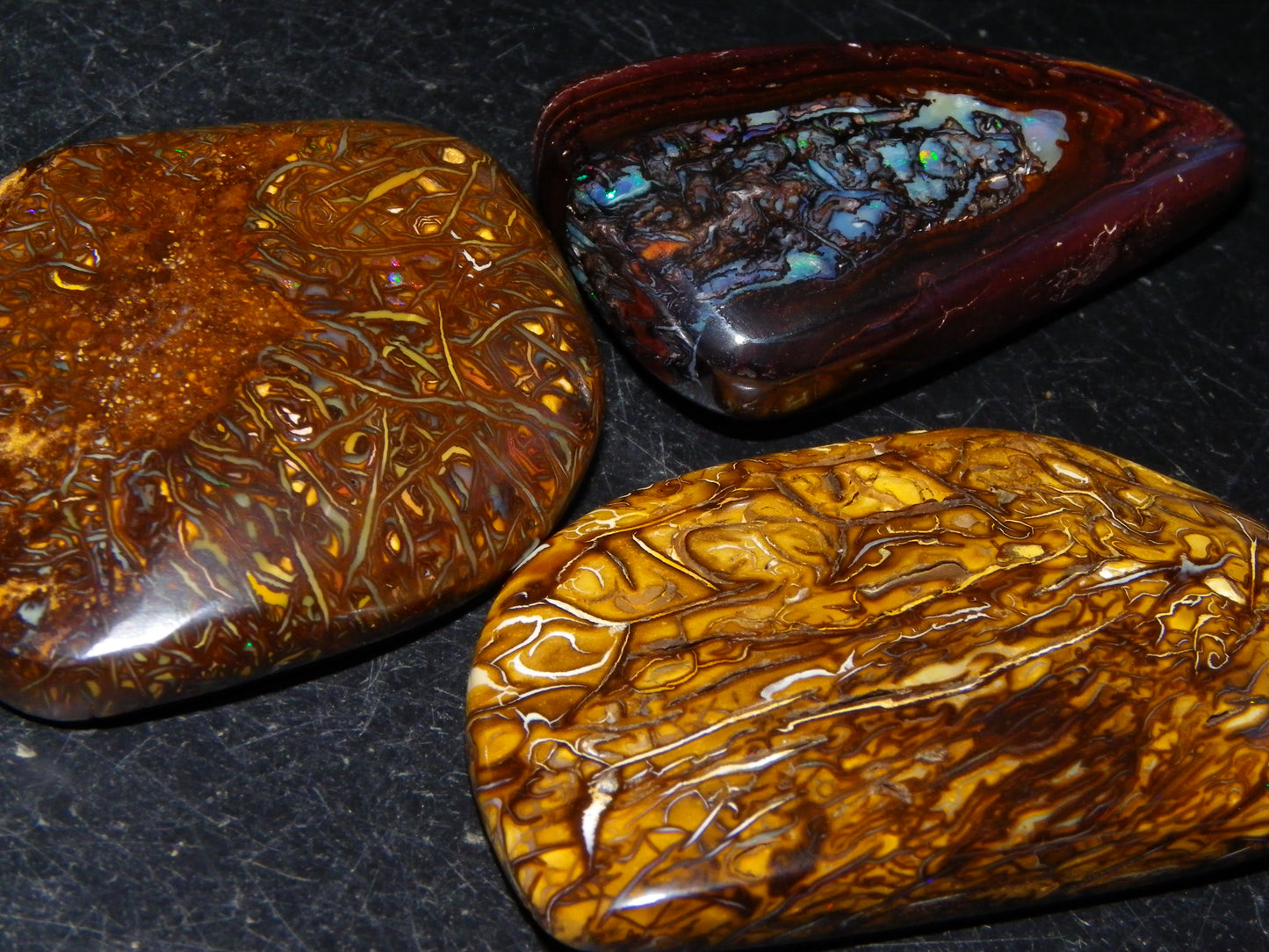 3 Nice Cut/Polished Koroit Opals 263cts Patterns/Some Fires Queensland Australia