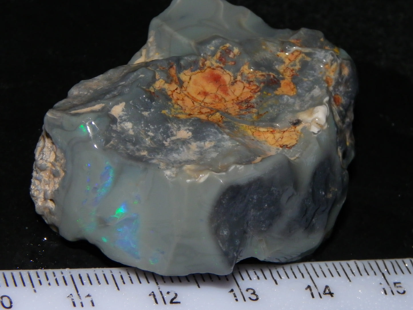 Nice Large Rough Opal Specimen 131cts Lightning Ridge Green/Blues in Grey Base