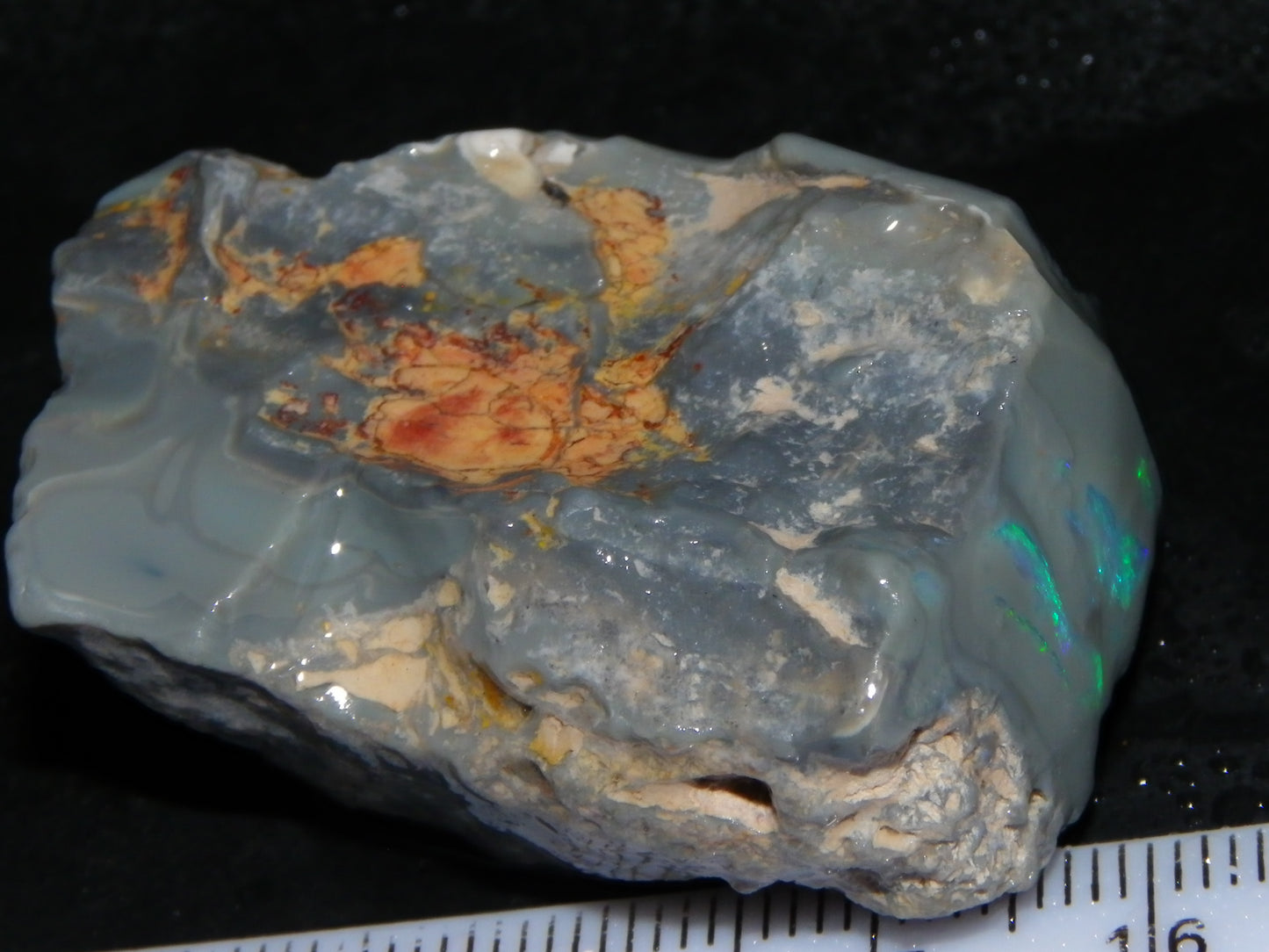 Nice Large Rough Opal Specimen 131cts Lightning Ridge Green/Blues in Grey Base