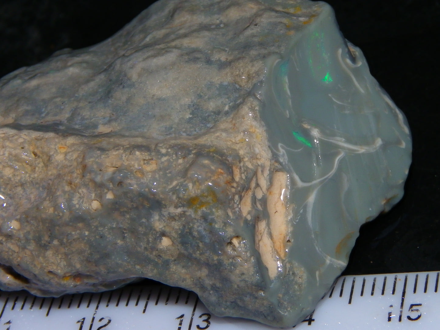 Nice Large Rough Opal Specimen 131cts Lightning Ridge Green/Blues in Grey Base