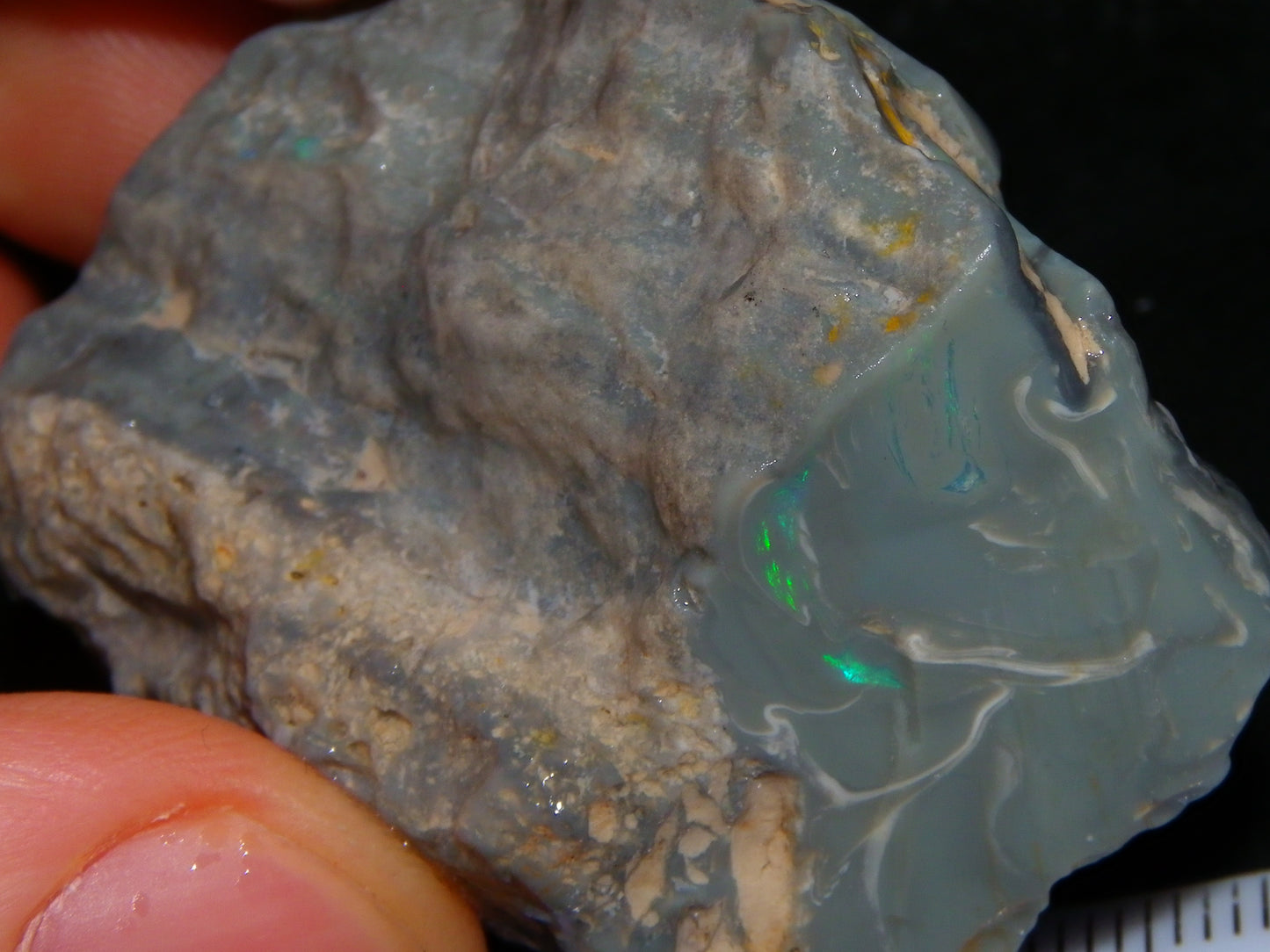 Nice Large Rough Opal Specimen 131cts Lightning Ridge Green/Blues in Grey Base