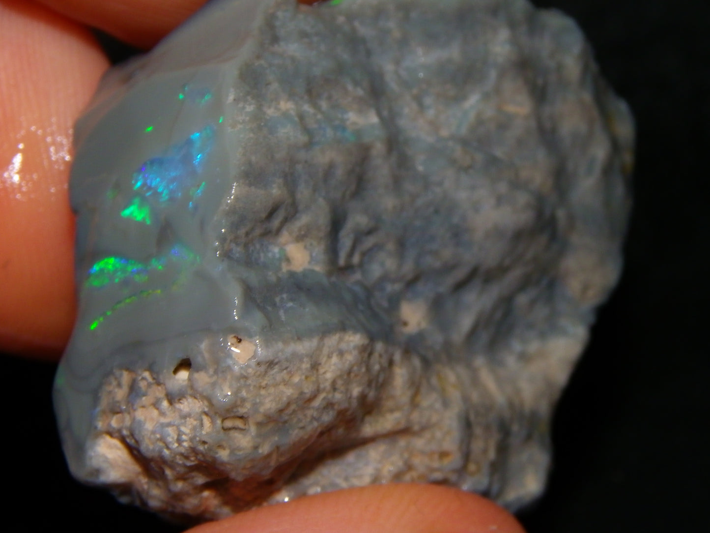 Nice Large Rough Opal Specimen 131cts Lightning Ridge Green/Blues in Grey Base