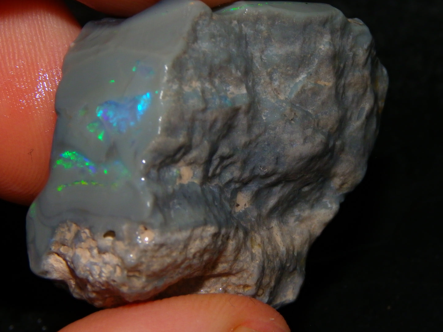 Nice Large Rough Opal Specimen 131cts Lightning Ridge Green/Blues in Grey Base