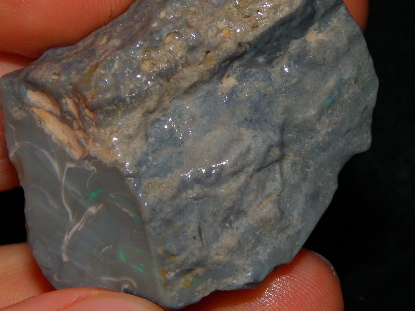 Nice Large Rough Opal Specimen 131cts Lightning Ridge Green/Blues in Grey Base