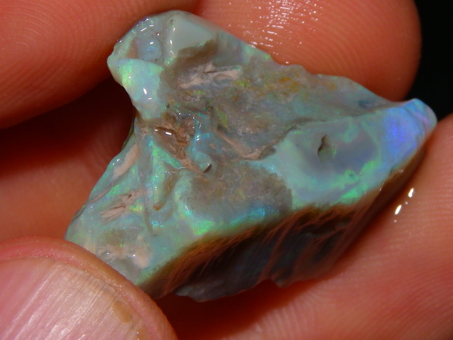 3 Nice Rough Lightning Ridge Opals 55cts Green/Blue Crystal/Grey Base Fires Au