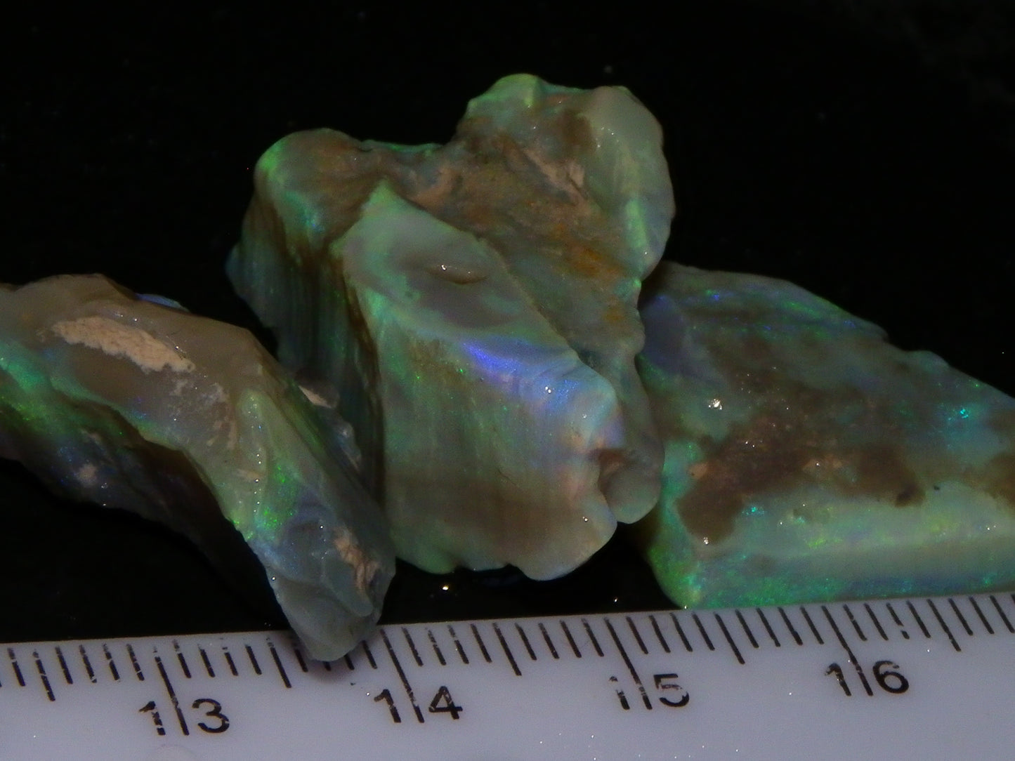 3 Nice Rough Lightning Ridge Opals 55cts Green/Blue Crystal/Grey Base Fires Au