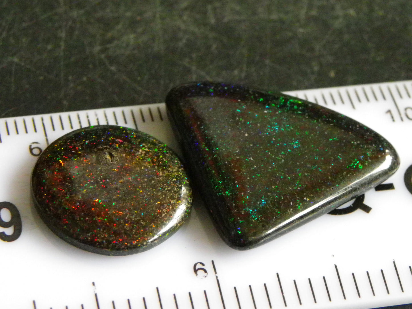 2 Nice Quality Andamooka Matrix Opal Cabs 16.2cts Blue/Green/red Fires Mixed Freeforms