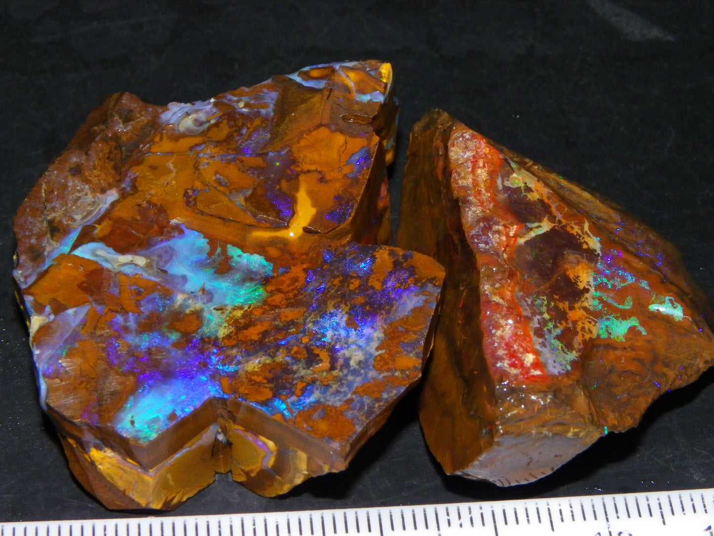 2 Nice Rough/Sliced Opals 303.8cts Queensland Australia Blue/Green Fires :)